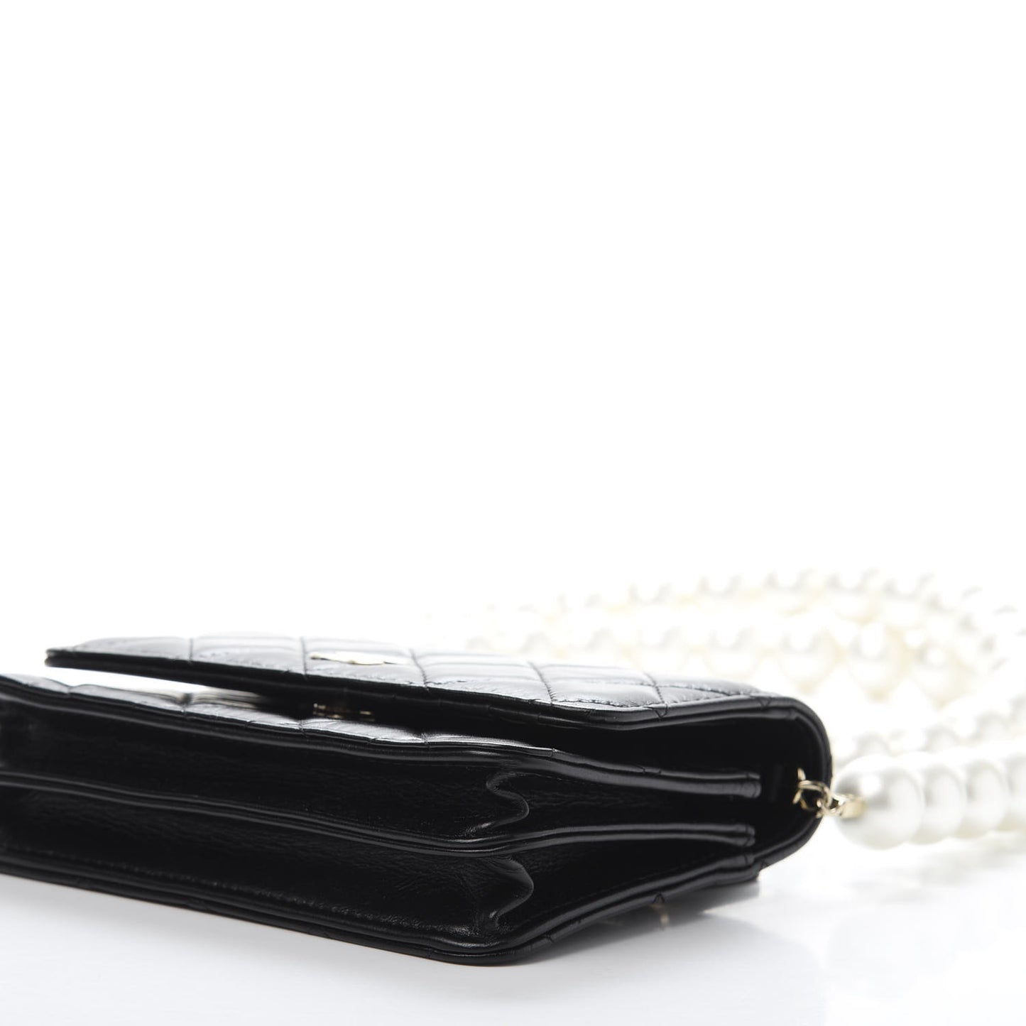 Calfskin Quilted Mini Maxi Pearls Wallet On Chain WOC Black