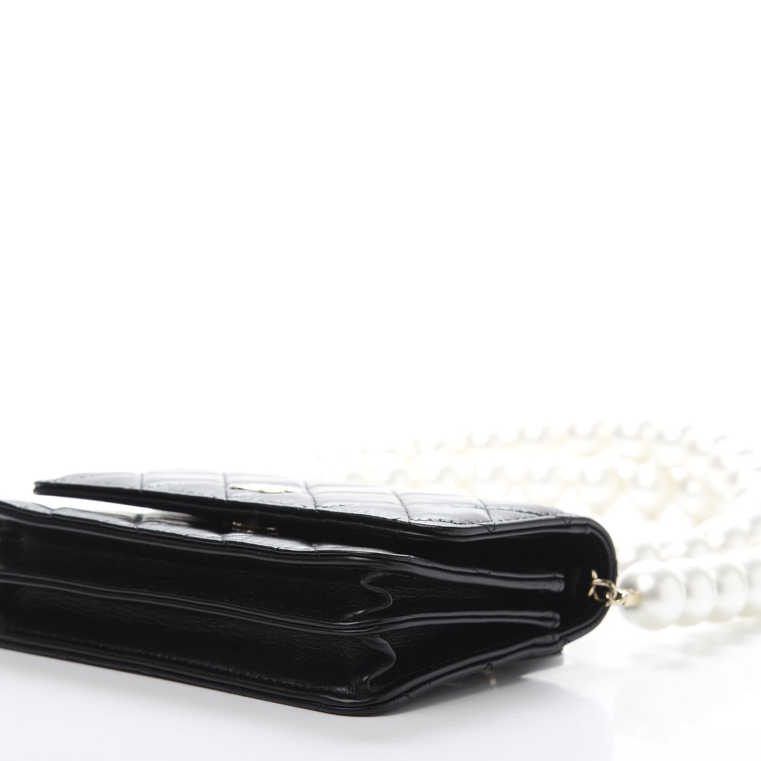 Chanel Calfskin Quilted Mini Maxi Pearls Wallet On Chain WOC Black 11 of 13