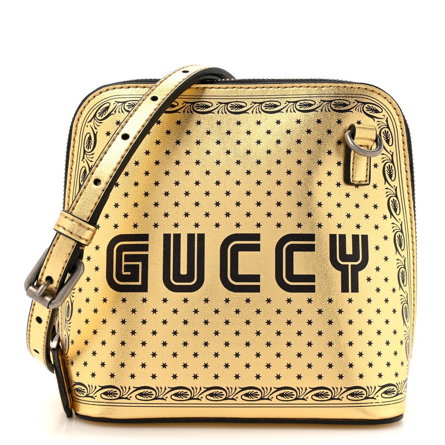 X SEGA Calfskin GUCCY Stars Mini Dome Shoulder Bag Gold