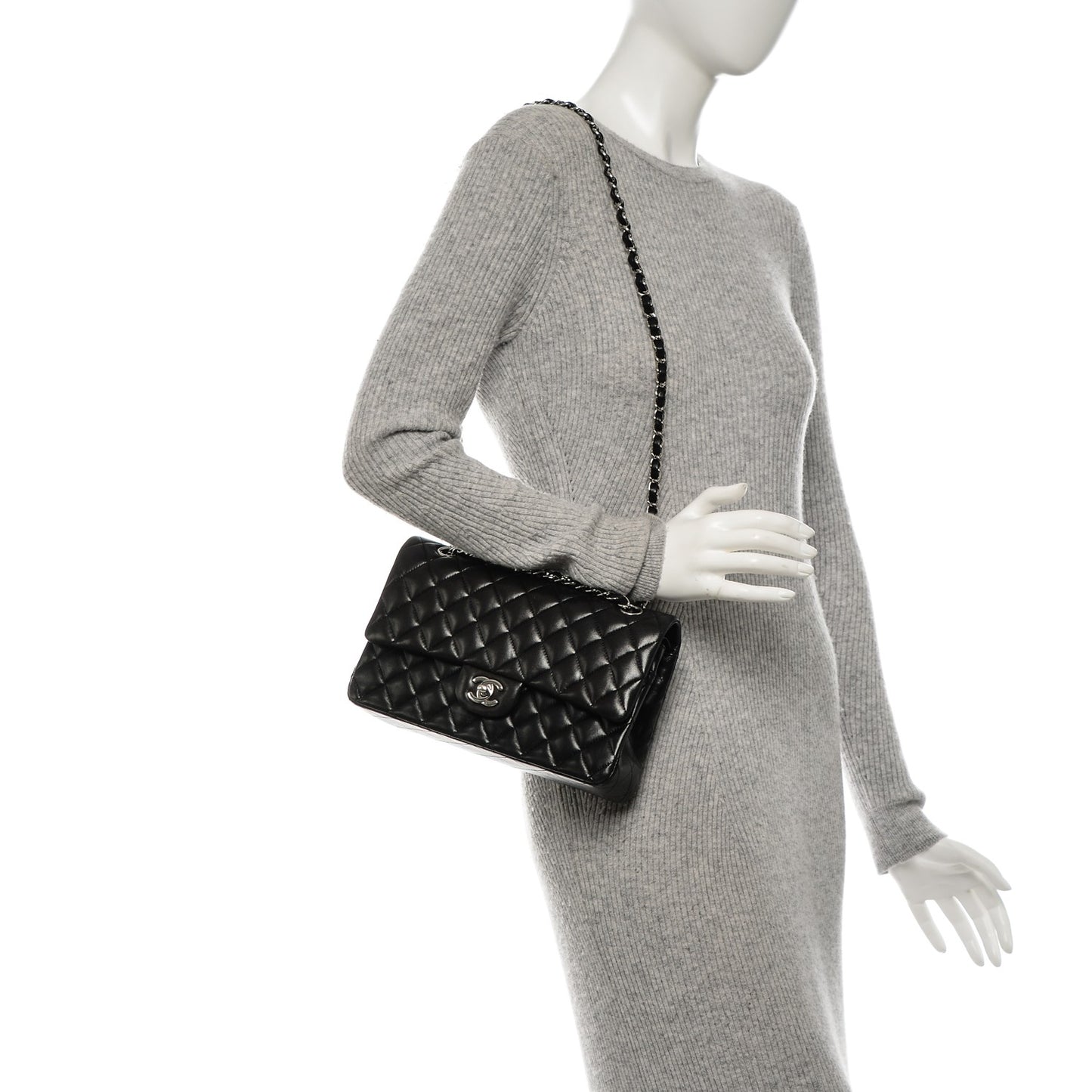 Lambskin Quilted Medium Double Flap Black