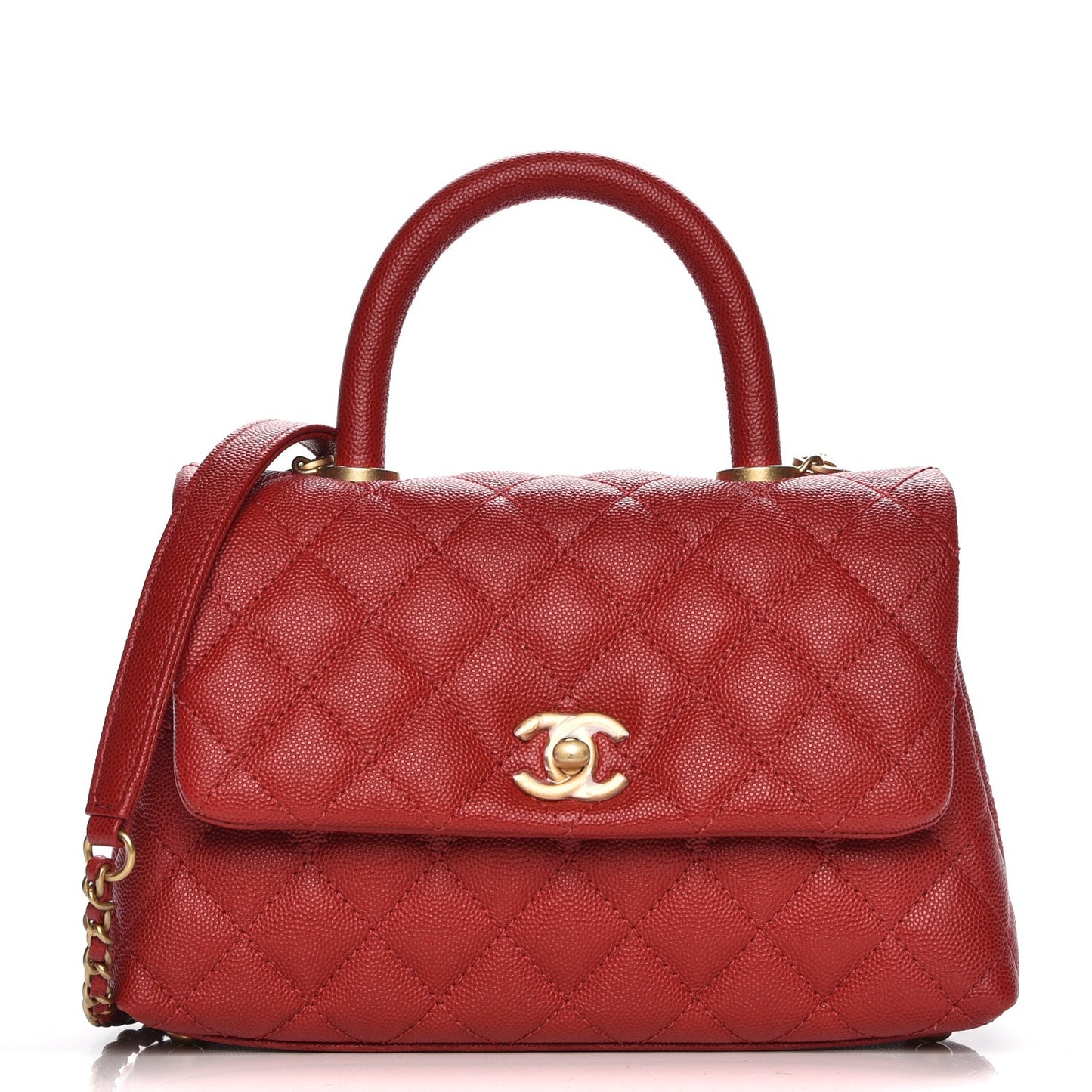 Caviar Quilted Mini Coco Handle Flap Red