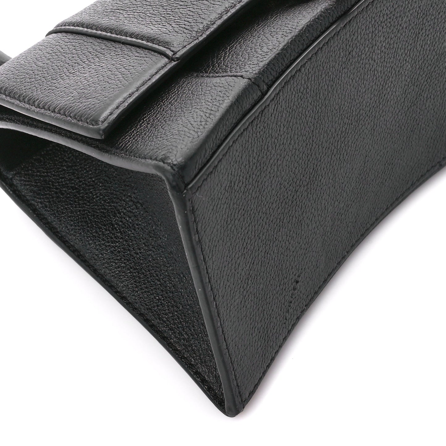Grained Calfskin Small Hourglass Top Handle Bag Black