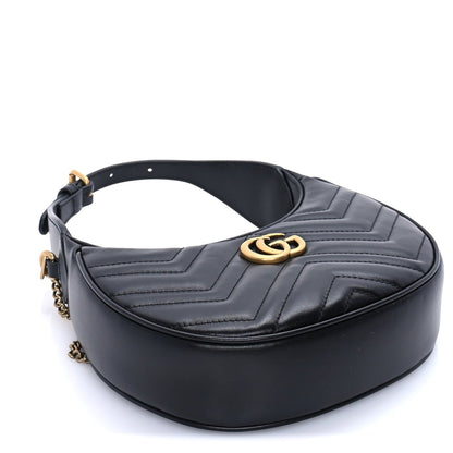 Gucci Calfskin Matelasse Chevron Mini GG Marmont Half Moon Hobo  Black 7 of 7