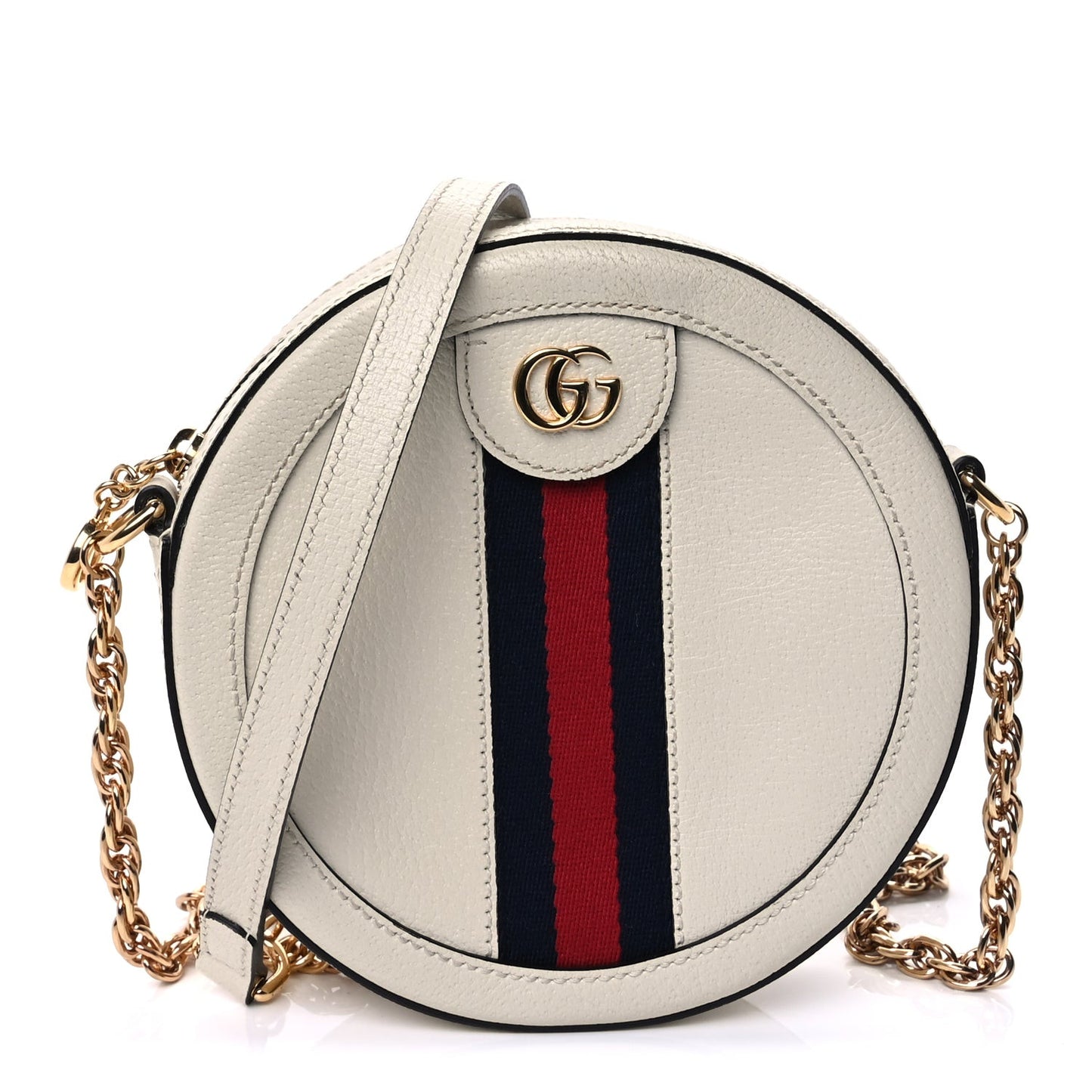 Textured Calfskin Web Mini Ophidia Round Shoulder Bag Mystic White