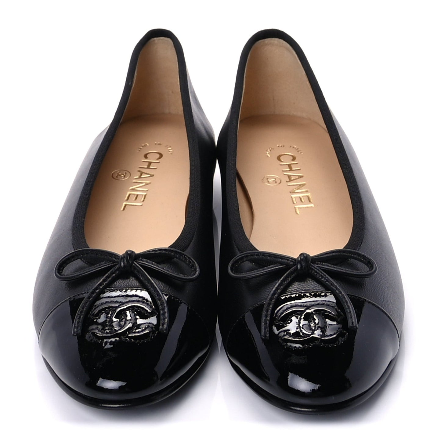 Lambskin Patent Cap Toe CC Ballerina Flats 37  Black