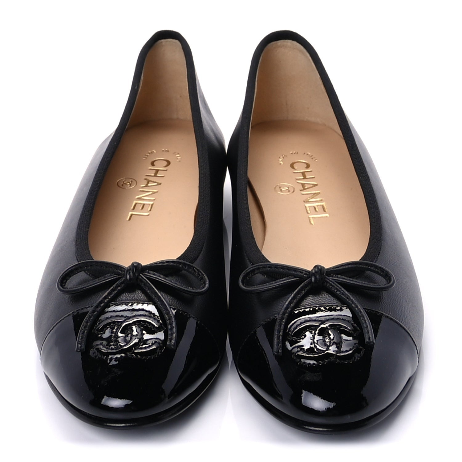 Chanel Lambskin Patent Cap Toe CC Ballerina Flats 37  Black 2 of 7