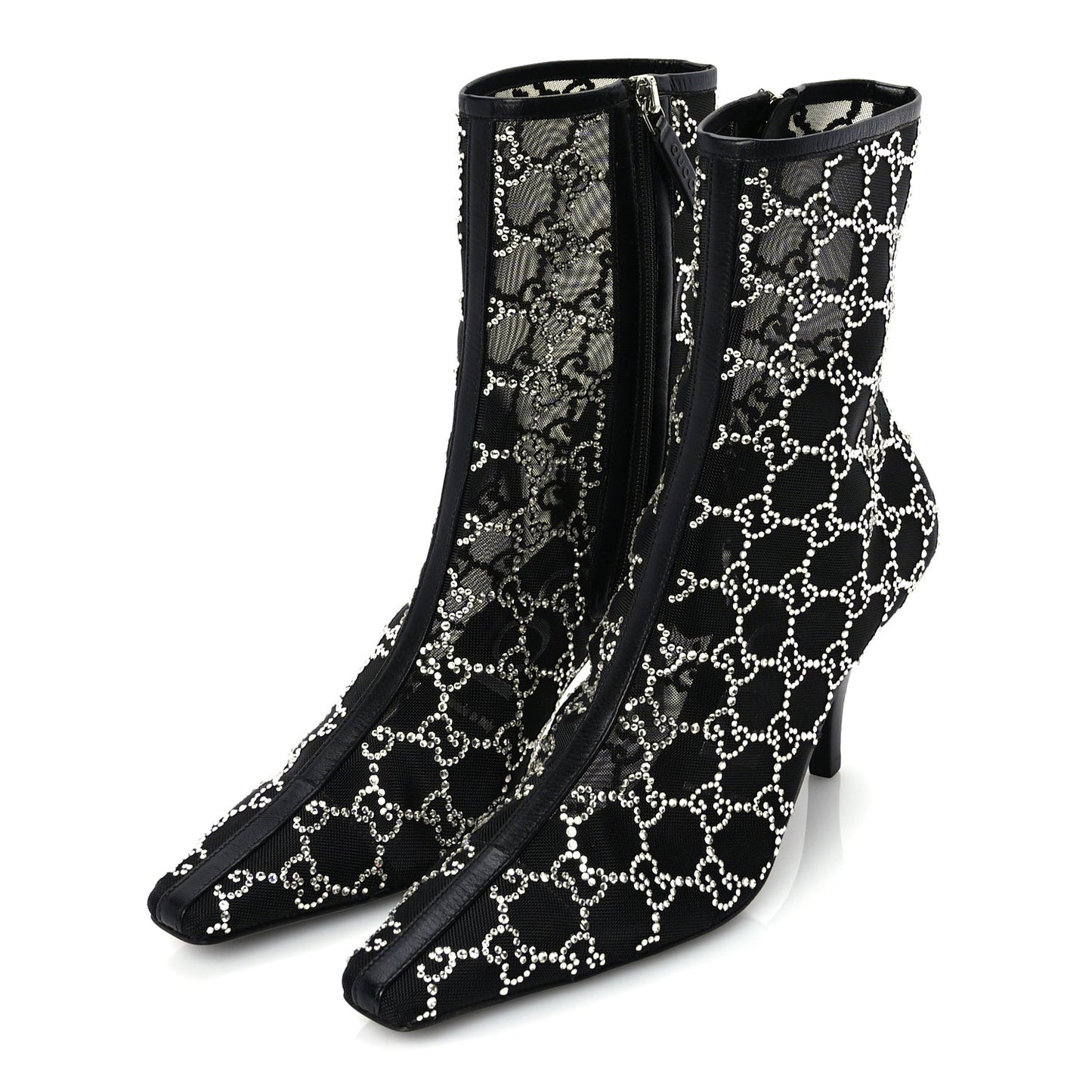 Tela Retino Kid Scamosciato Crystal GG Monogram Square Demi Boot 37 Black