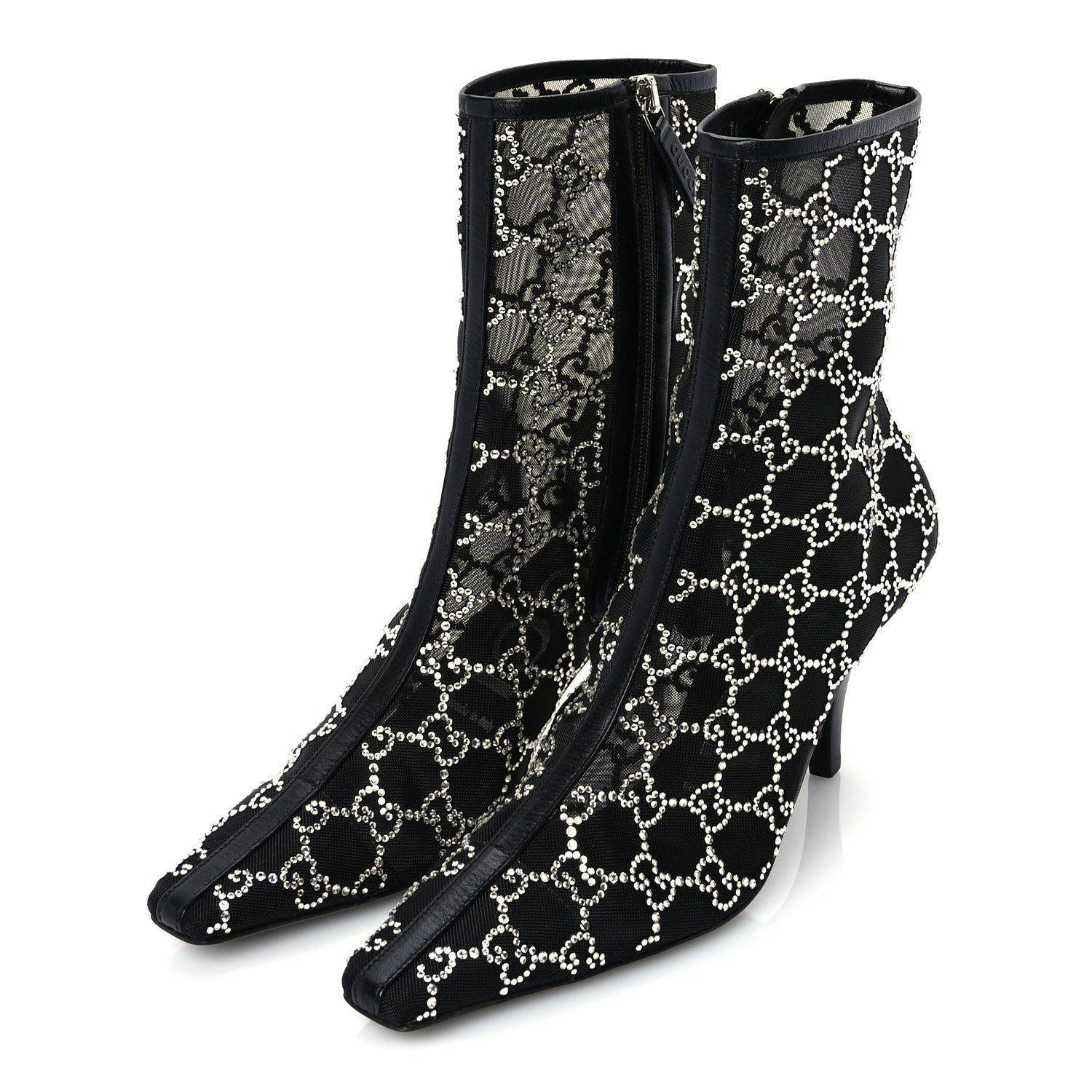 Gucci Tela Retino Kid Scamosciato Crystal GG Monogram Square Demi Boot 37 Black 2 of 8