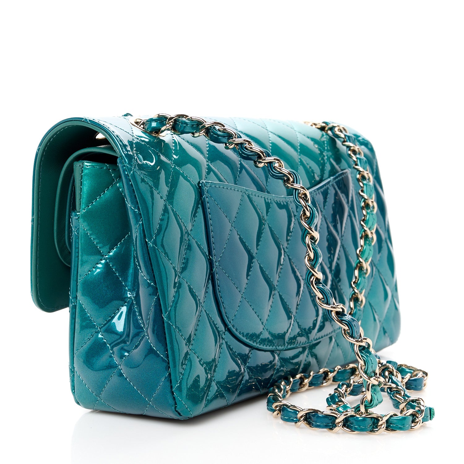 Chanel Shaded Patent Calfskin Quilted Medium Double Flap Green Blue 2 of 11