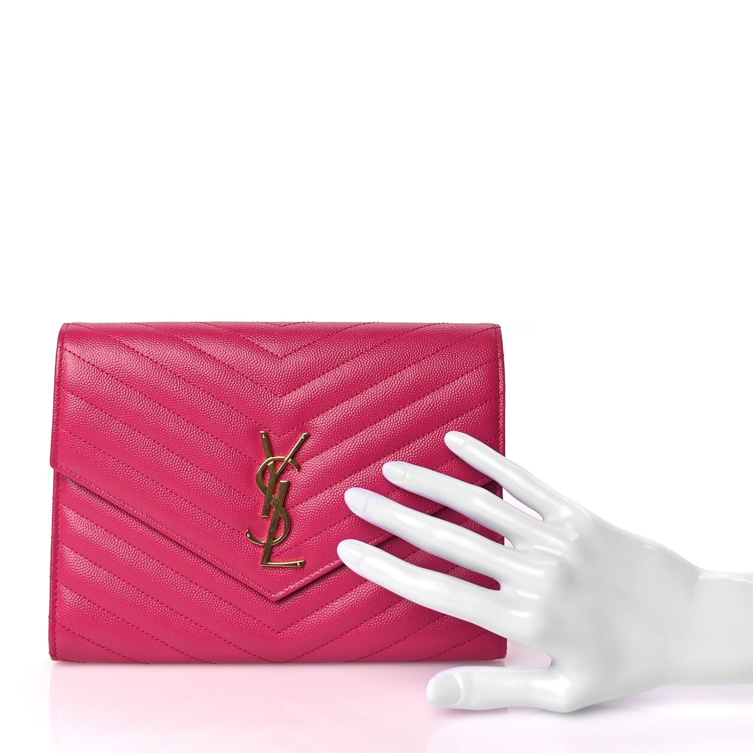 Saint Laurent Grain De Poudre Matelasse Chevron Monogram Envelope Clutch Fuchsia Fuchsia 2 of 7