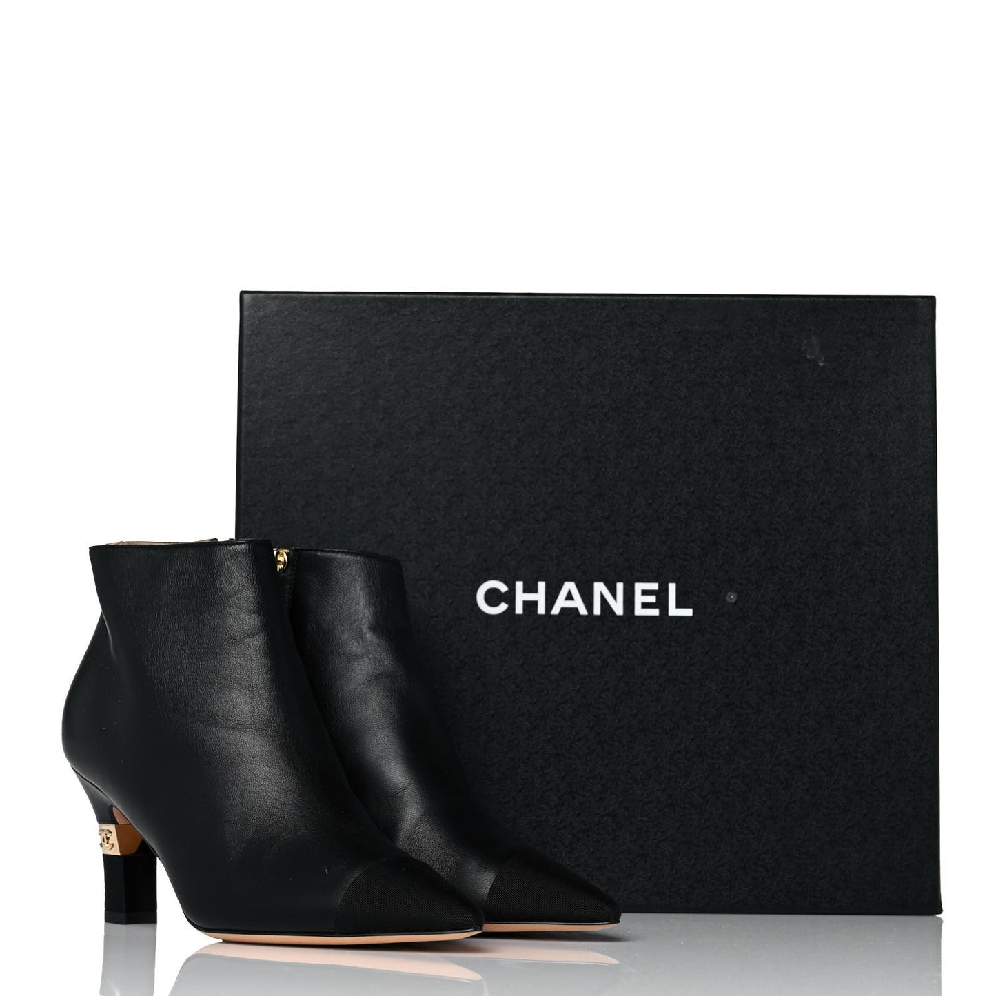 Lambskin Grosgrain Cap Toe Short Ankle Boots 36 Black