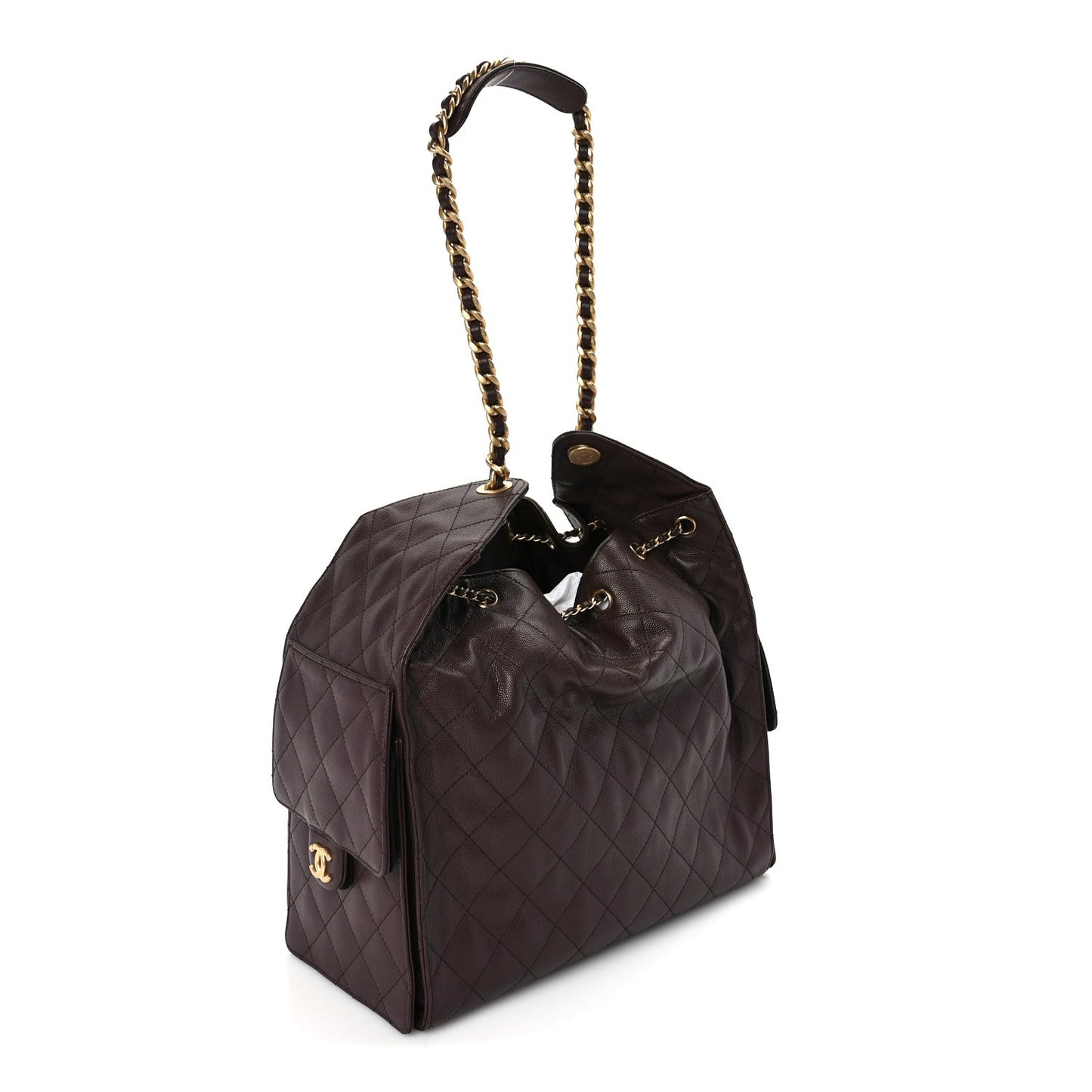 Caviar Quilted Medium  25 Handbag Dark Brown