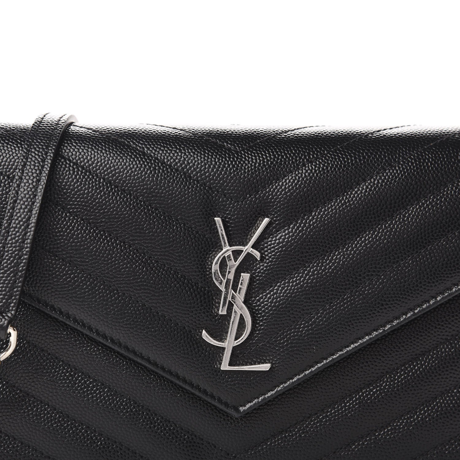 Saint Laurent Grain De Poudre Matelasse Chevron Monogram Envelope Chain Wallet Black 10 of 10