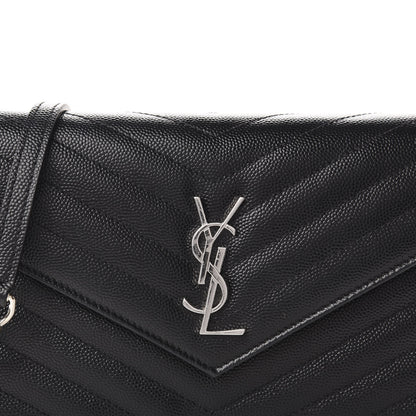 Saint Laurent Grain De Poudre Matelasse Chevron Monogram Envelope Chain Wallet Black 10 of 10