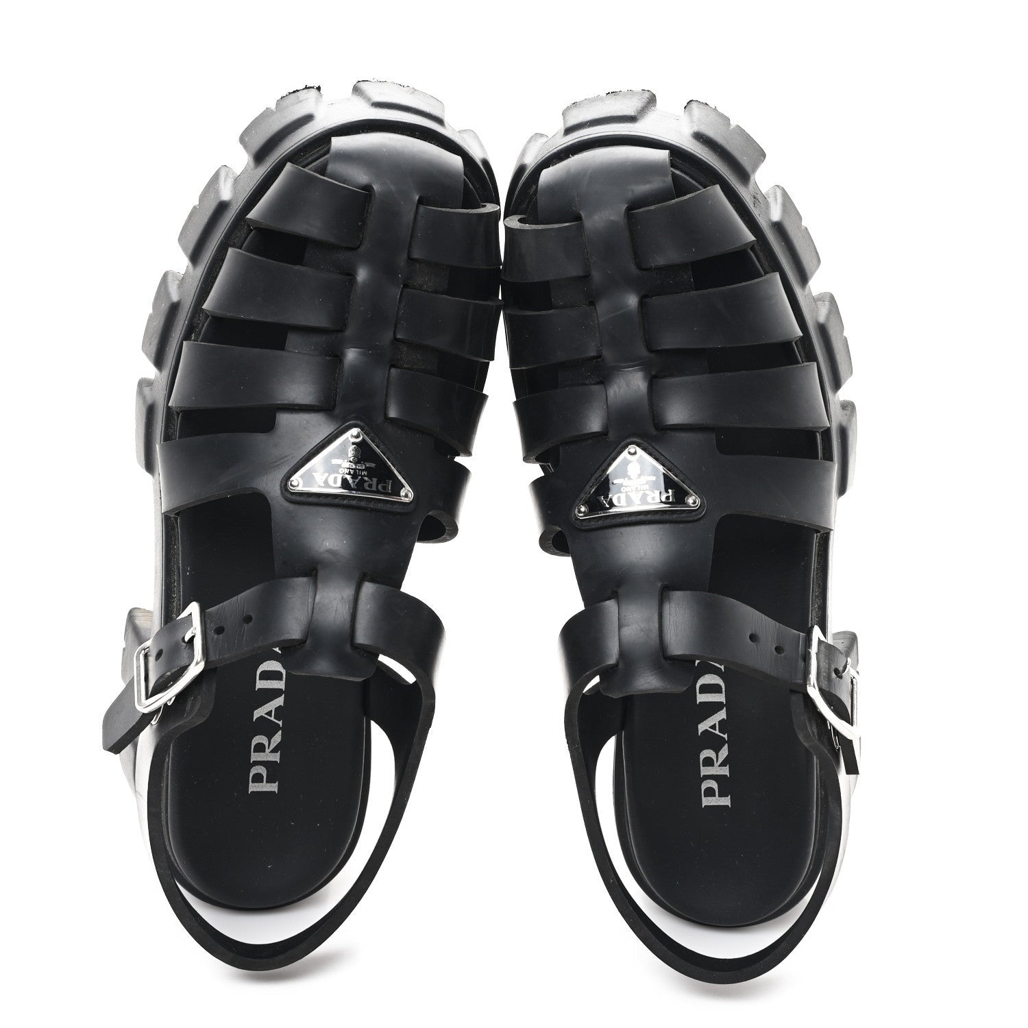 Prada Foam Rubber Triangle Logo Monolith 55mm Cage Sandals 39 Black 2 of 7