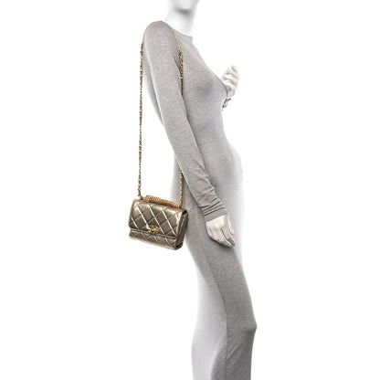 Chanel Metallic Lambskin Quilted Mini CC Crystal Logo Chain Flap Gold 2 of 10