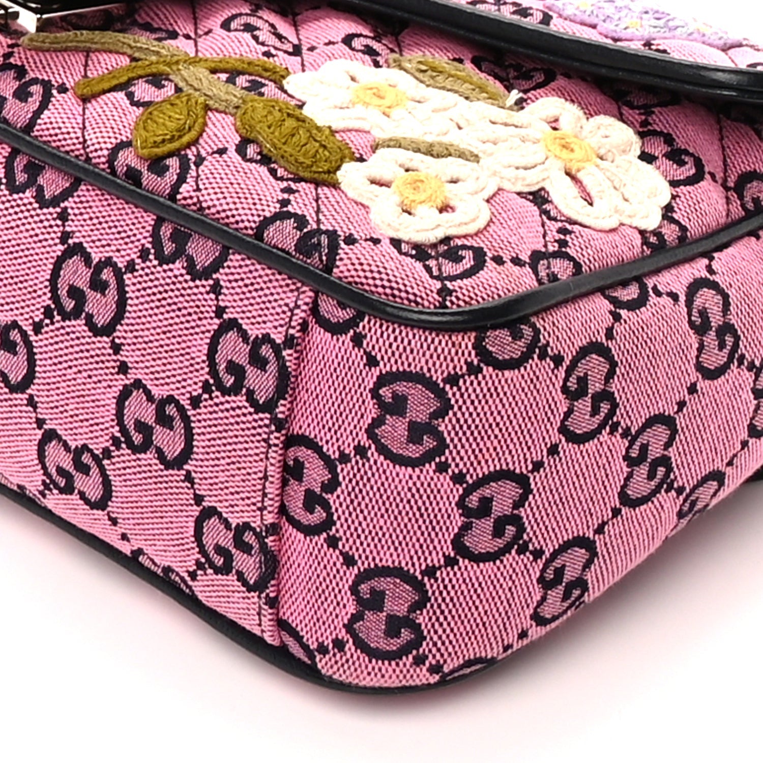 Gucci Monogram Multicolor Matelasse Diagonal Floral Embroidered Small GG Marmont Shoulder Bag Pink Blue Ivory Green Lilac 8 of 8