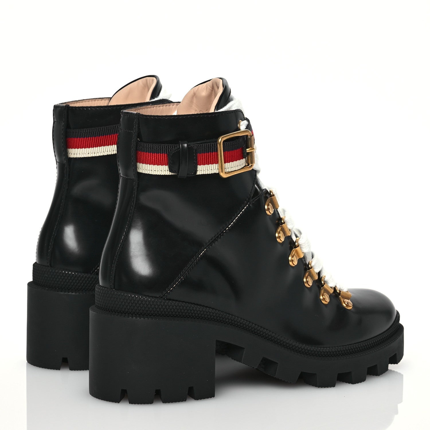Gucci Calfskin Sylvie Web Womens Lace Up Combat Boots 35 Black 4 of 7