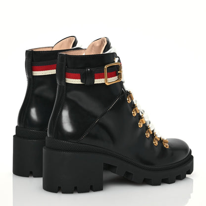 Gucci Calfskin Sylvie Web Womens Lace Up Combat Boots 35 Black 4 of 7