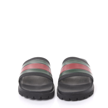 Gucci Rubber Web Mens Lug Sole Slide Sandals 9 Black Green Red 2 of 9