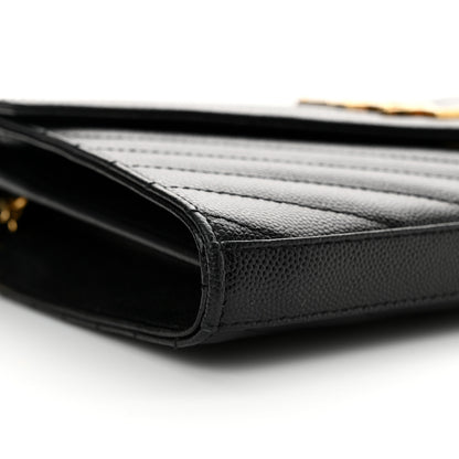 Saint Laurent Grain De Poudre Matelasse Chevron Monogram Chain Wallet Black 10 of 12