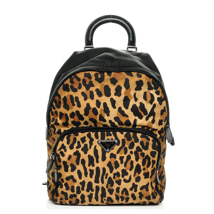 Prada Nylon Leopard Print Tote Backpack Miele Black 1 of 6