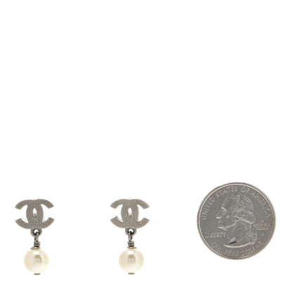 Chanel CC Pearl Drop Earrings Silver 2 of 4