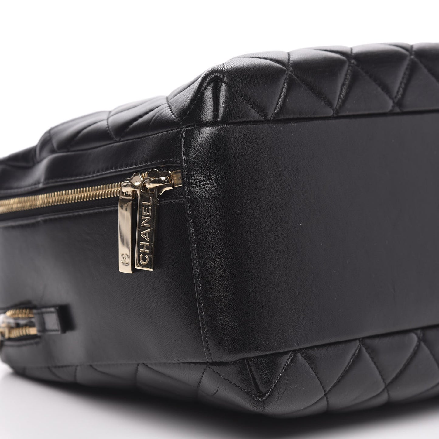 Lambskin Quilted Large Trendy CC Bowling Bag Black