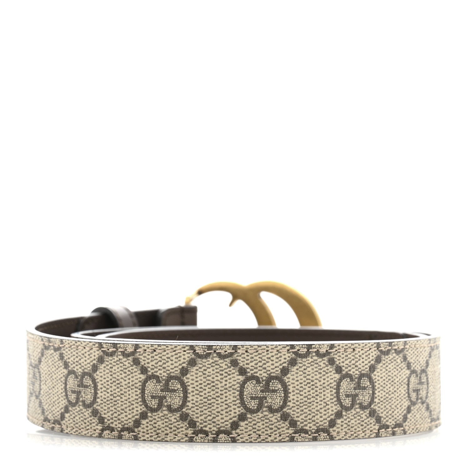 Gucci GG Supreme Monogram Matte Plutone Calfskin Double G 30mm Belt 80 32 Beige Ebony New Acero 2 of 7