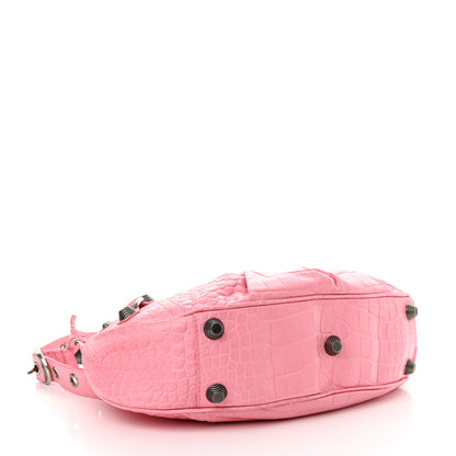 Balenciaga Extra Supple Calfskin Crocodile Embossed Small Le Cagole Shoulder Bag Sweet Pink 5 of 13