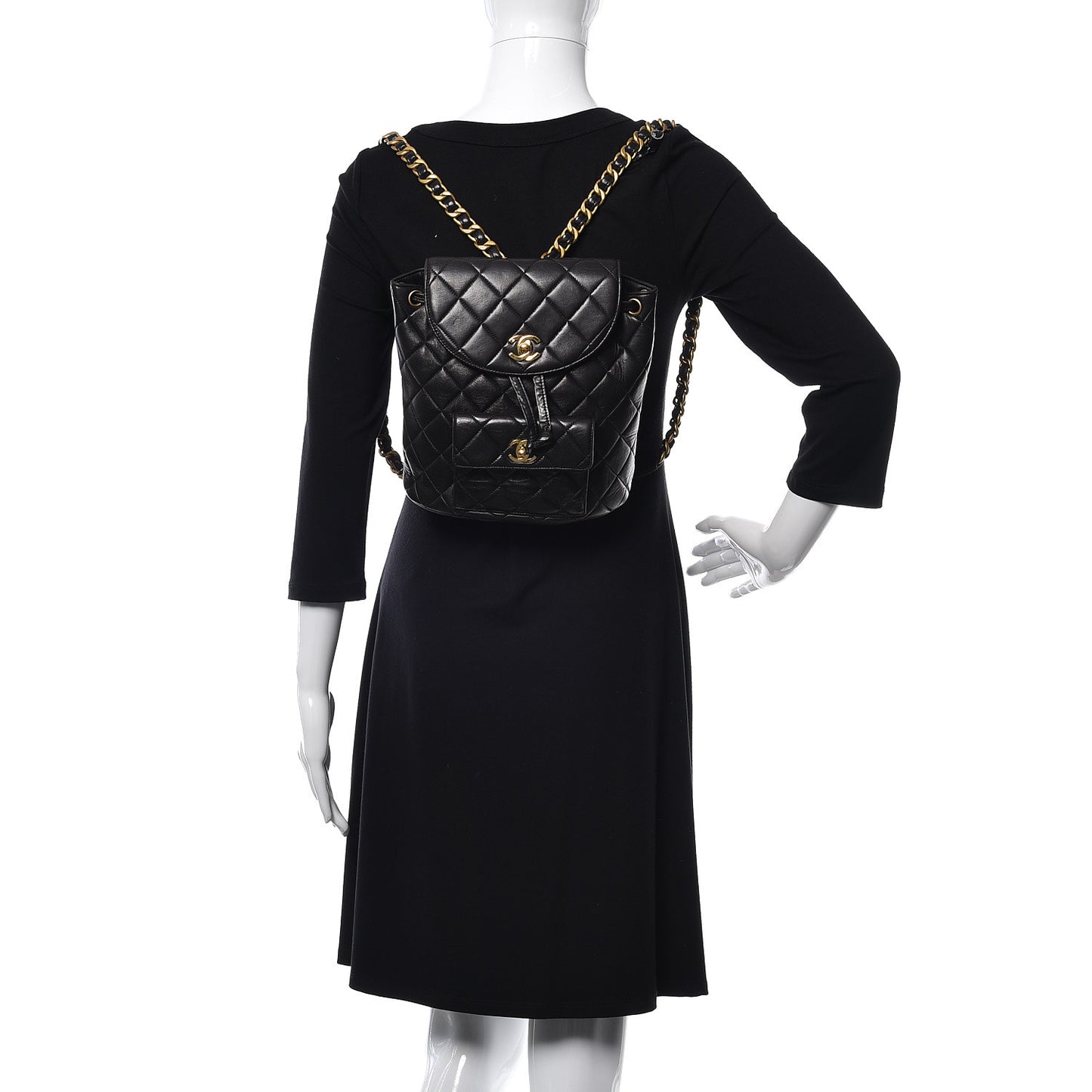 Lambskin Quilted Drawstring Backpack Black