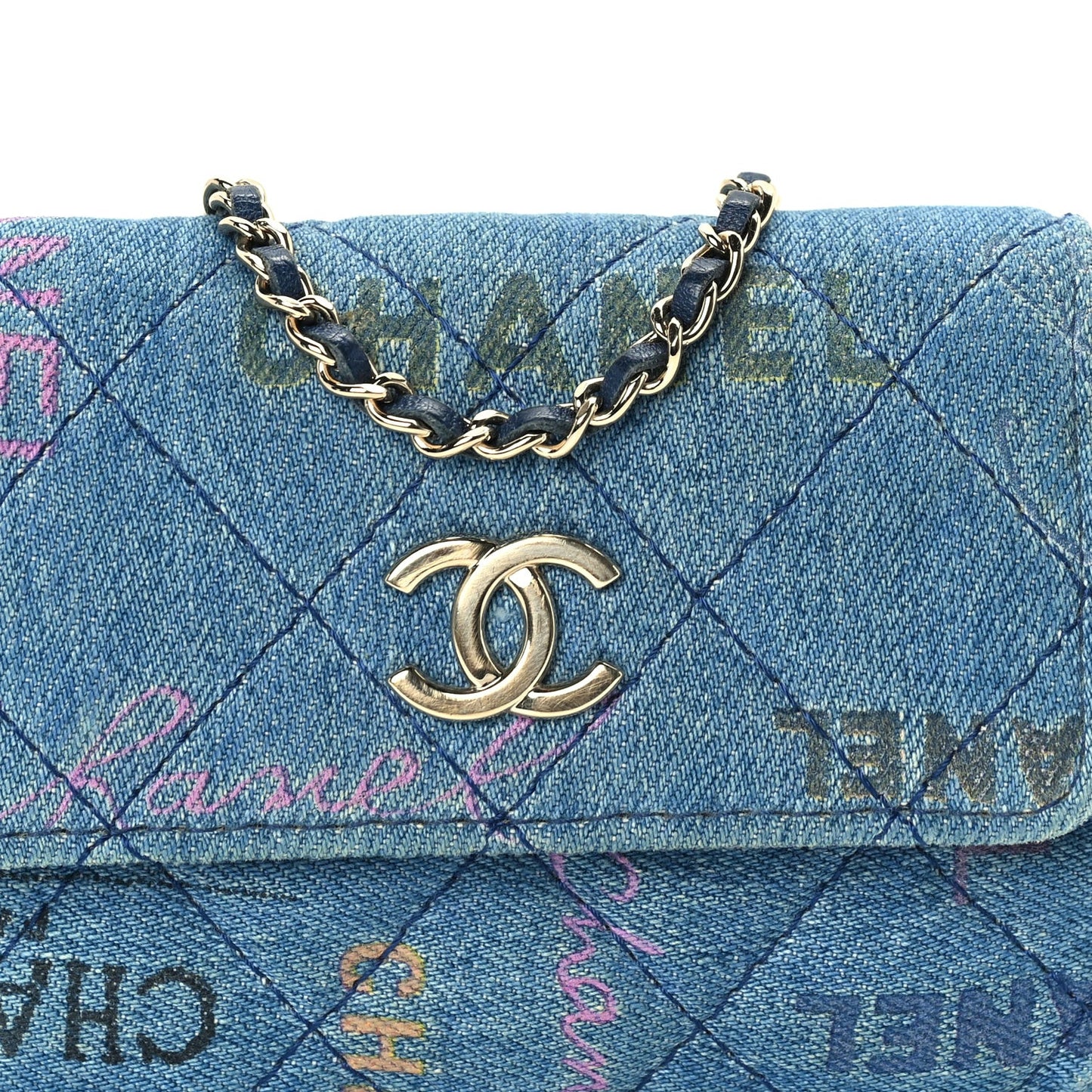 Denim Quilted Denim Mood Clutch With Chain Blue Multicolor