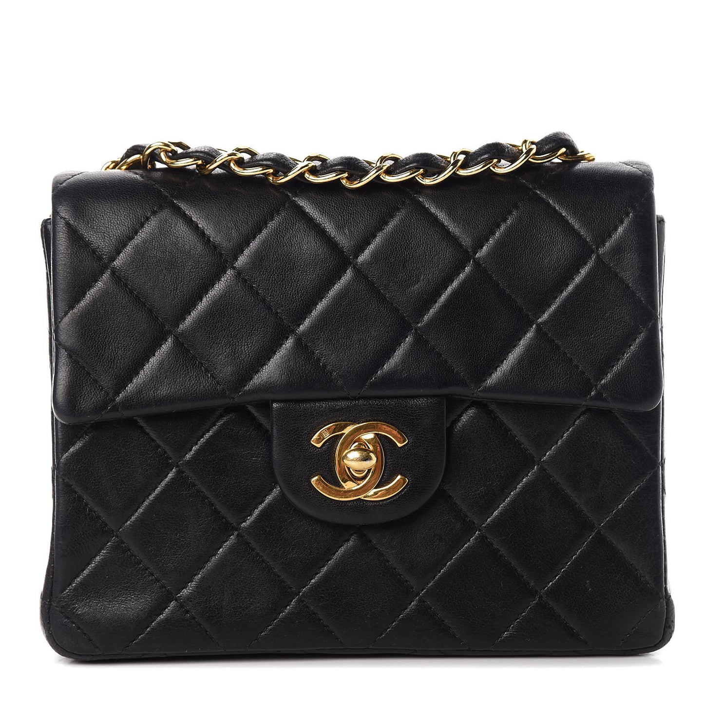 Lambskin Quilted Mini Square Flap Bag Black