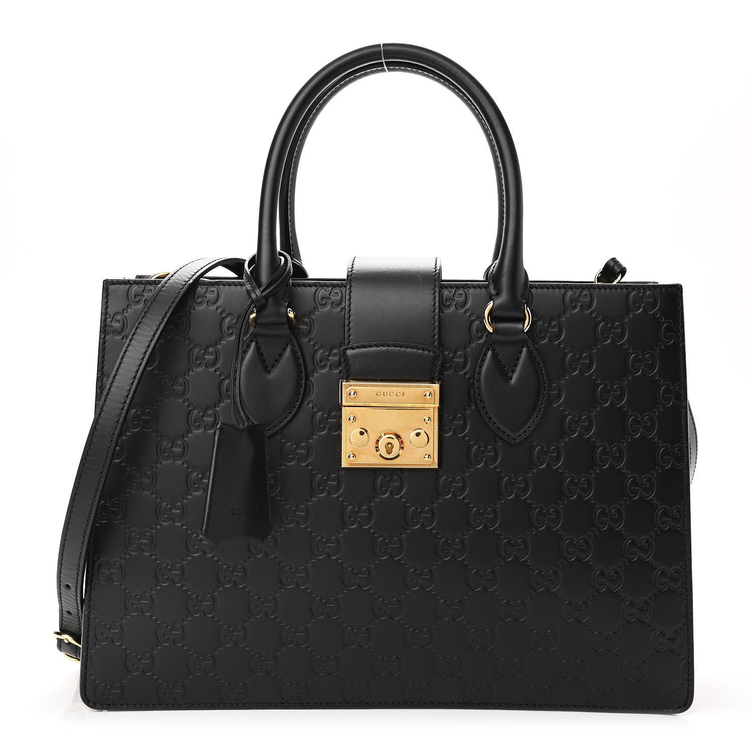 Gucci Guccissima Signature Padlock Double Handle Bag Black 1 of 10
