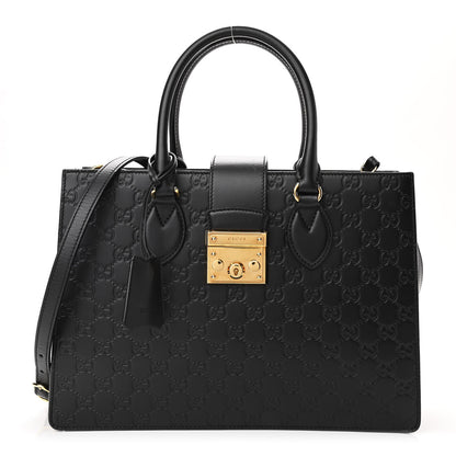 Gucci Guccissima Signature Padlock Double Handle Bag Black 1 of 10