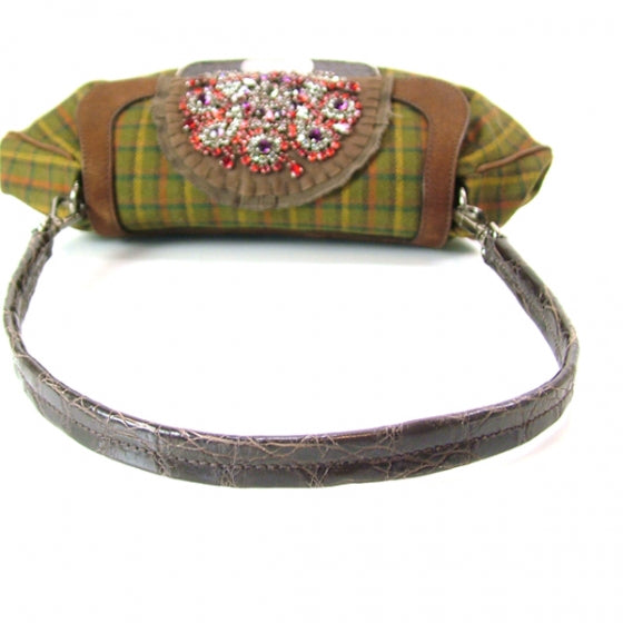 Prada Plaid Antic Jeweled Shoulder Bag Green 4 of 12