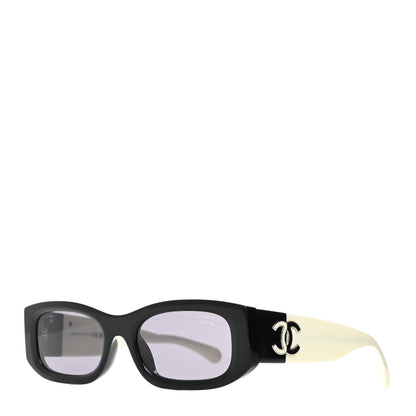 Chanel Acetate Rectangle Sunglasses 5525 Black White 1 of 7