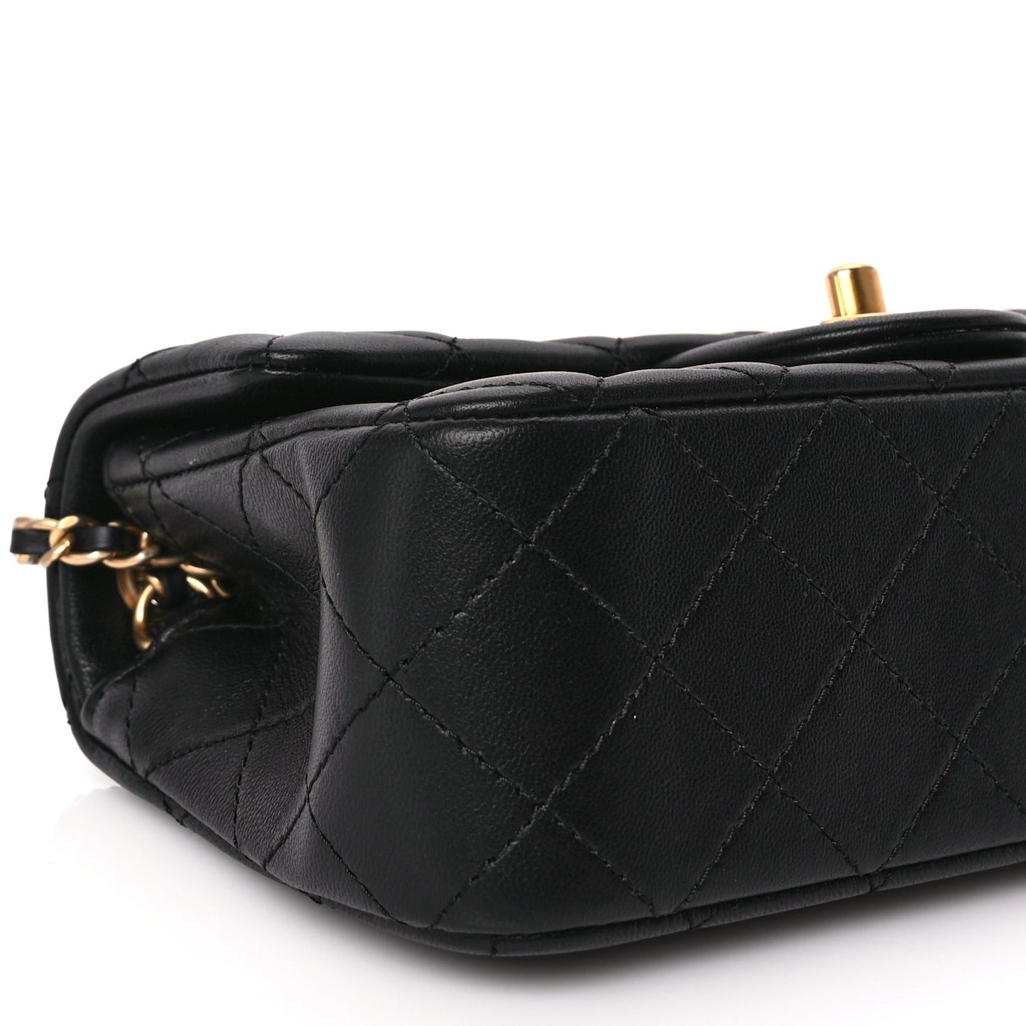 Lambskin Quilted Mini Rectangular Pearl Crush Flap Black