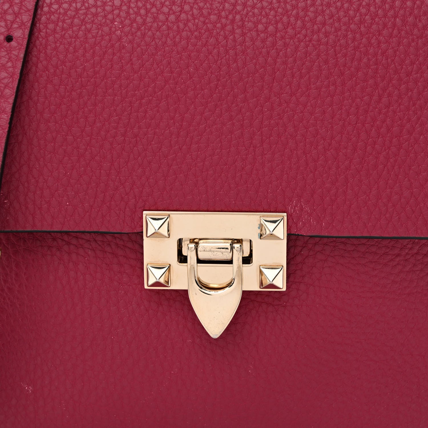 Valentino Garavani Pebbled Calfskin Rockstud Flip Lock Flap Messenger Raspberry 8 of 12