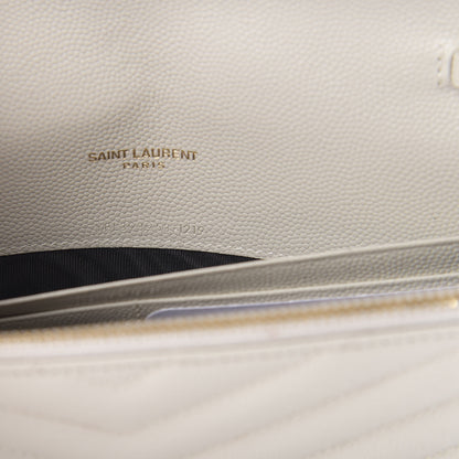 Saint Laurent Grain De Poudre Matelasse Chevron Monogram Envelope Chain Crema Soft 7 of 17