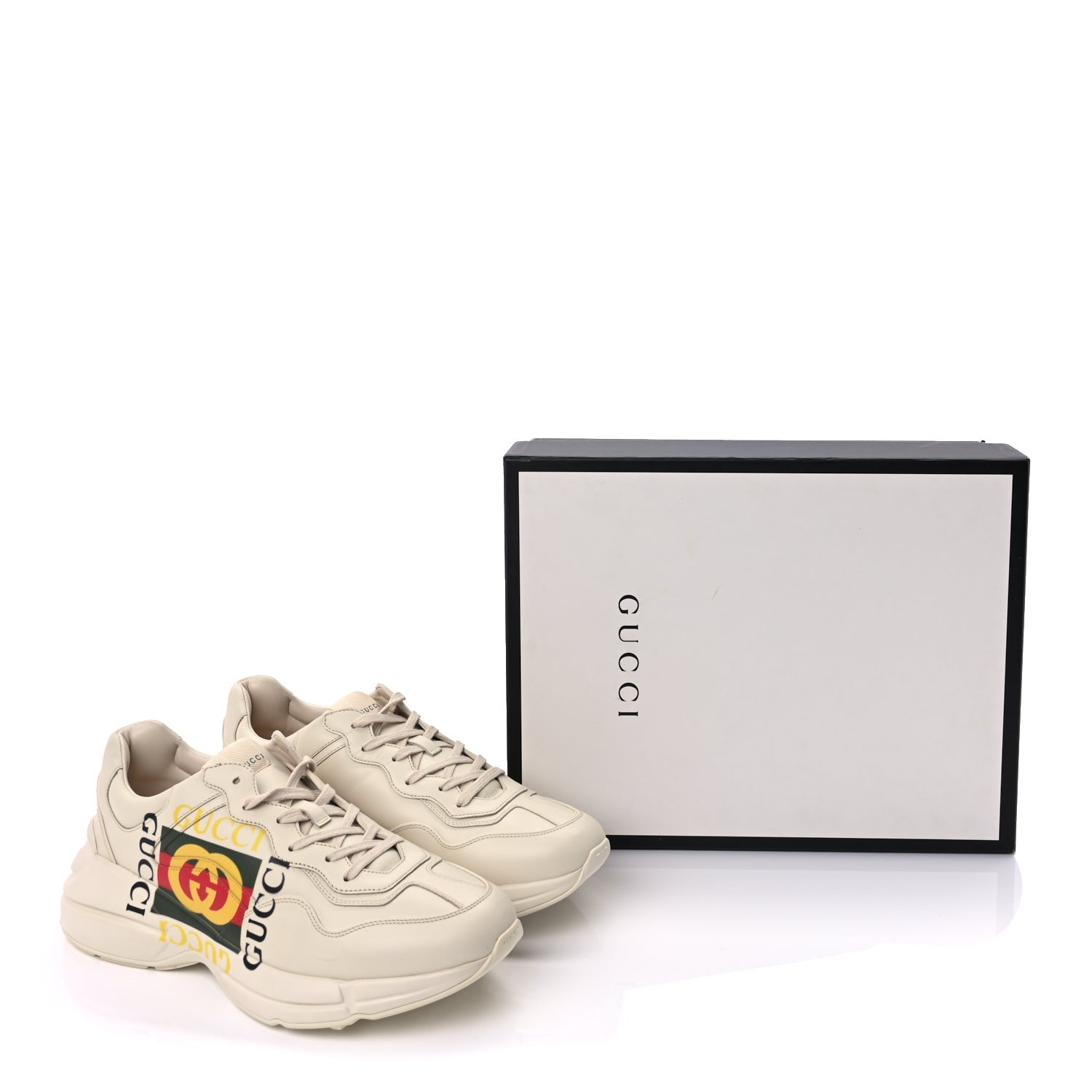 Gucci Calfskin Interlocking G Logo Mens Rhyton Sneakers 10  Ivory 10 of 10
