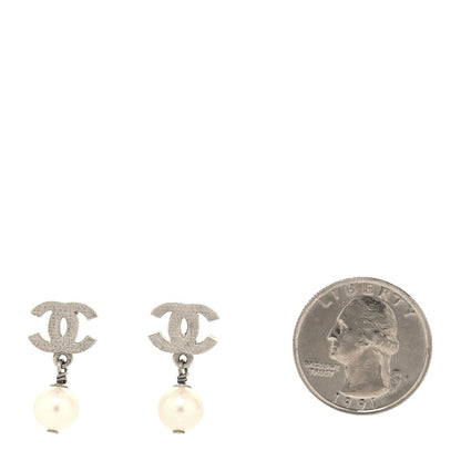Chanel Pearl Quilted CC Drop Earrings Silver 2 of 4