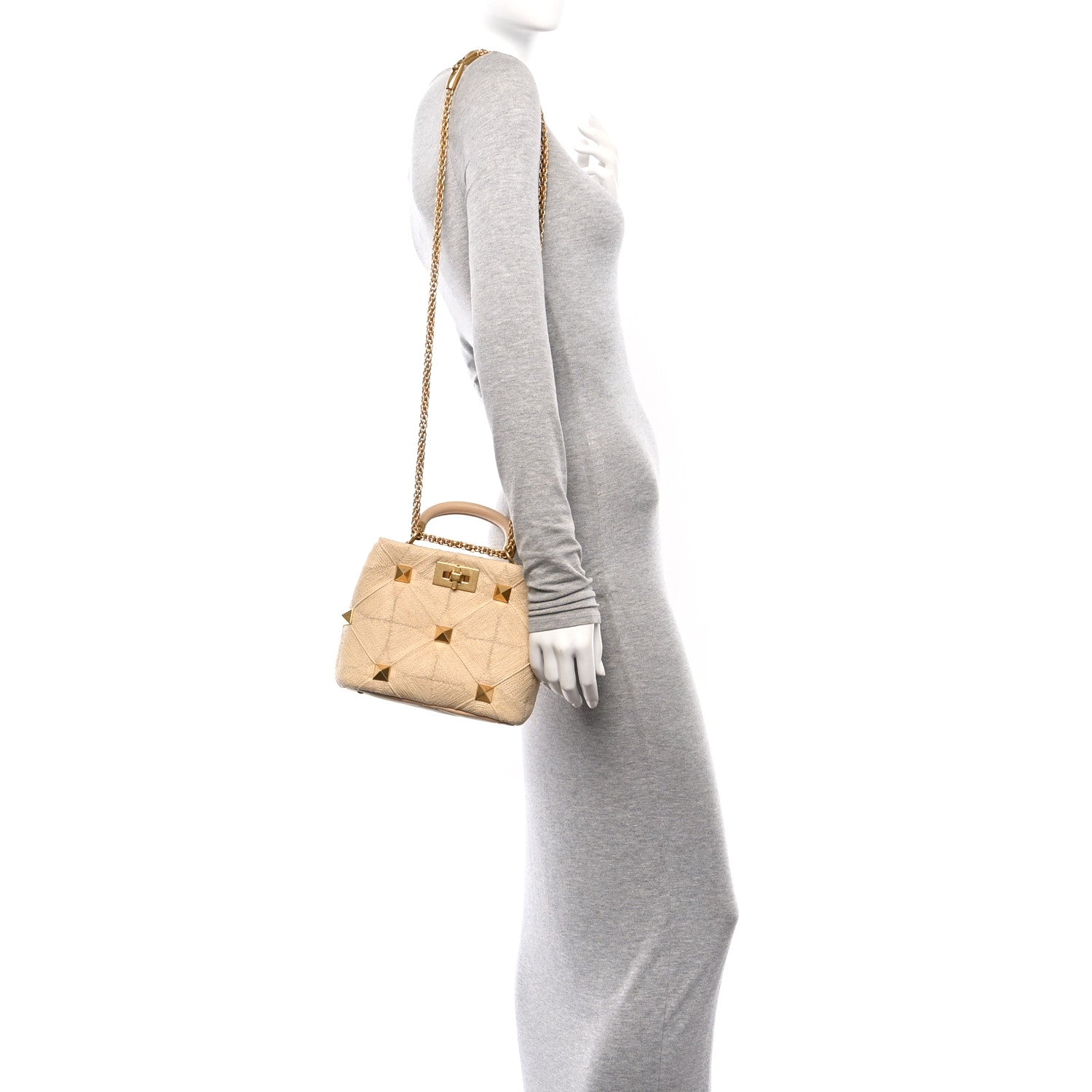 Valentino Garavani Raffia Small Roman Stud The Handle Bag Natural 2 of 9