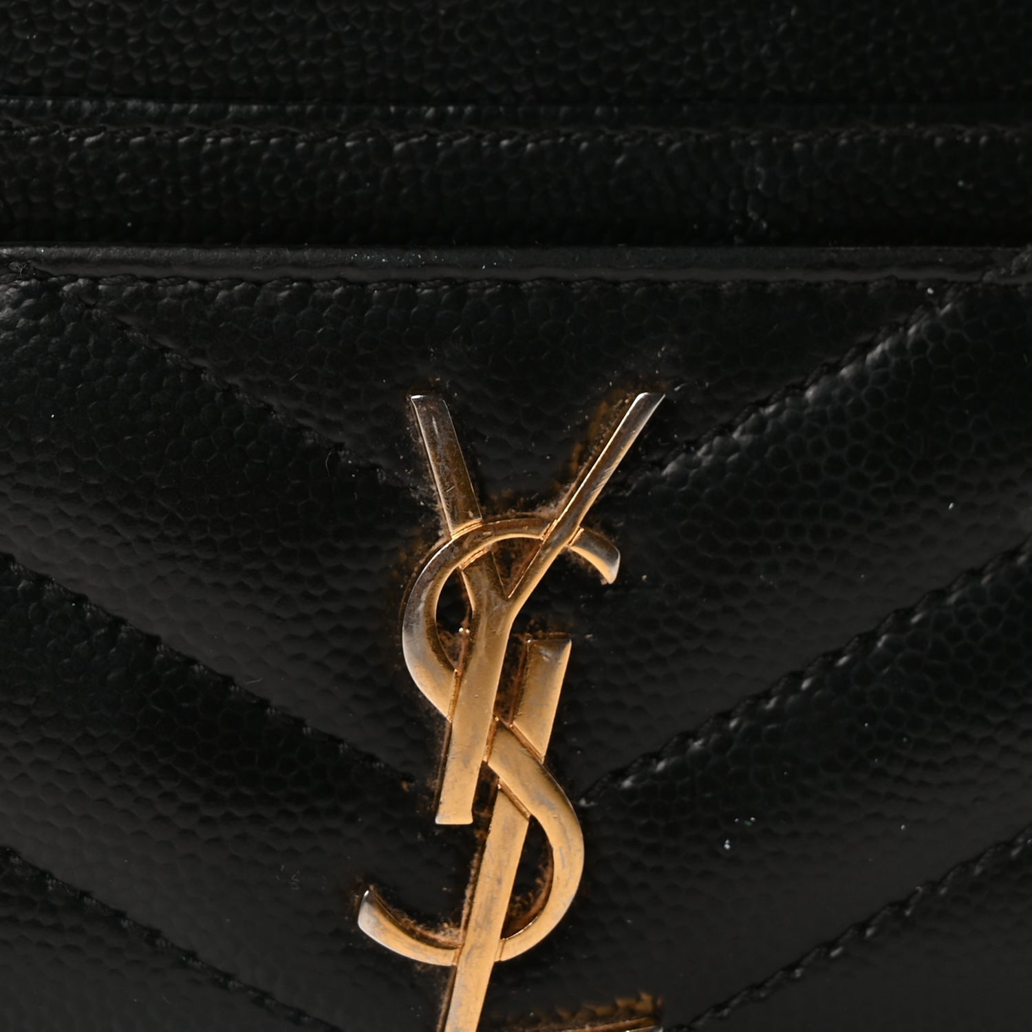 Saint Laurent Grain De Poudre Matelasse Chevron Monogram Credit Card Case  Black 7 of 7