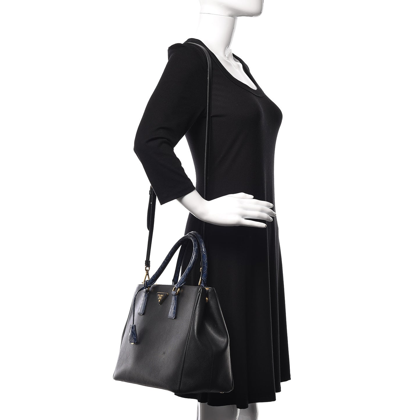 Saffiano Crocodile Medium Galleria Double Zip Tote Black Bleuette