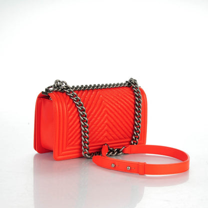 Chanel Wrinkled Lambskin Chevron Quilted Medium Boy Flap Orange 3 of 7