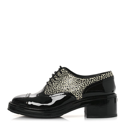 Chanel Patent CC Lace Up Oxfords 38.5 Black White 1 of 12