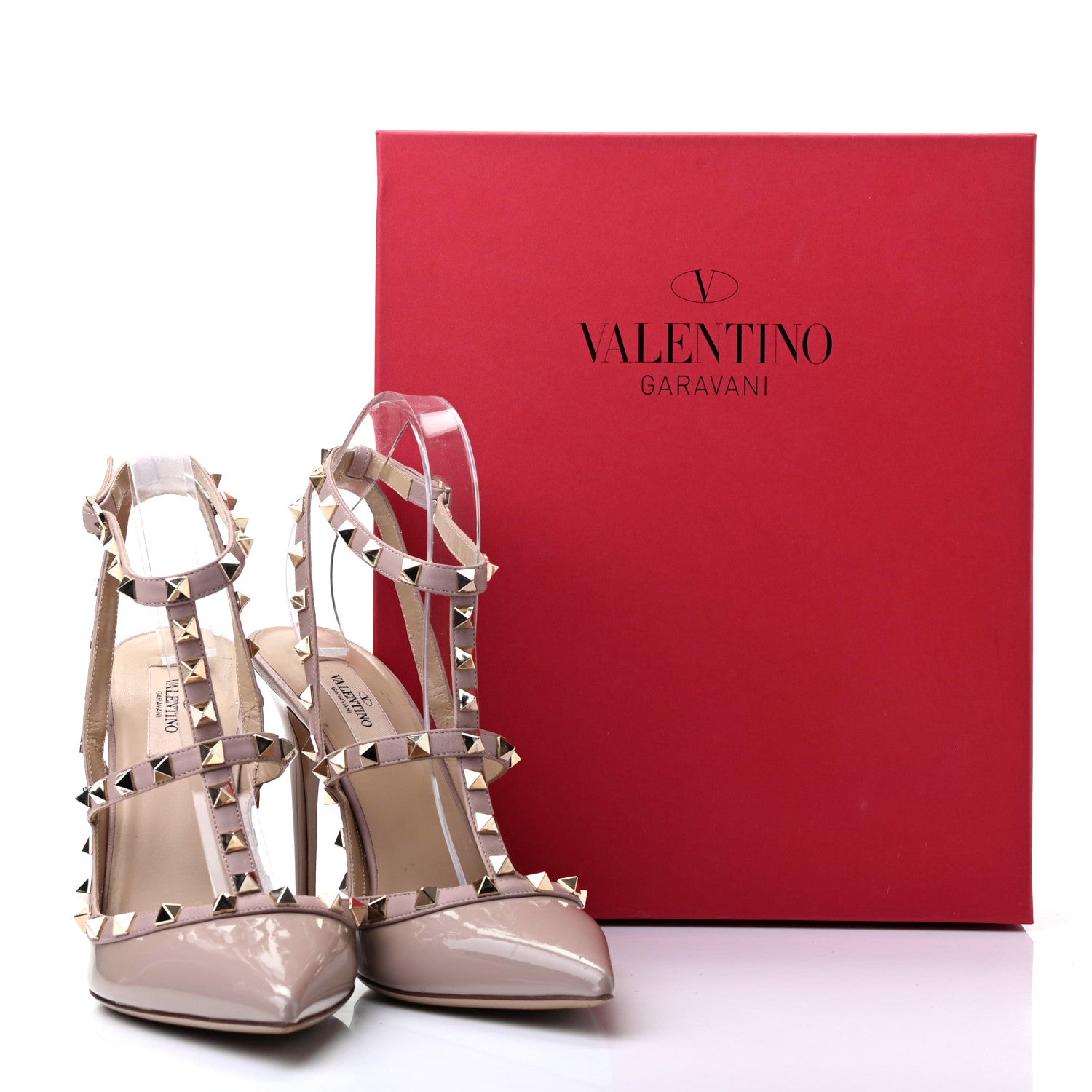 Valentino Garavani Patent Rockstud Ankle Strap Pumps 41.5 Poudre 10 of 10
