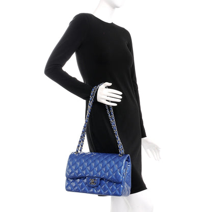 Chanel Patent Quilted Jumbo Double Flap Blue 3 of 9