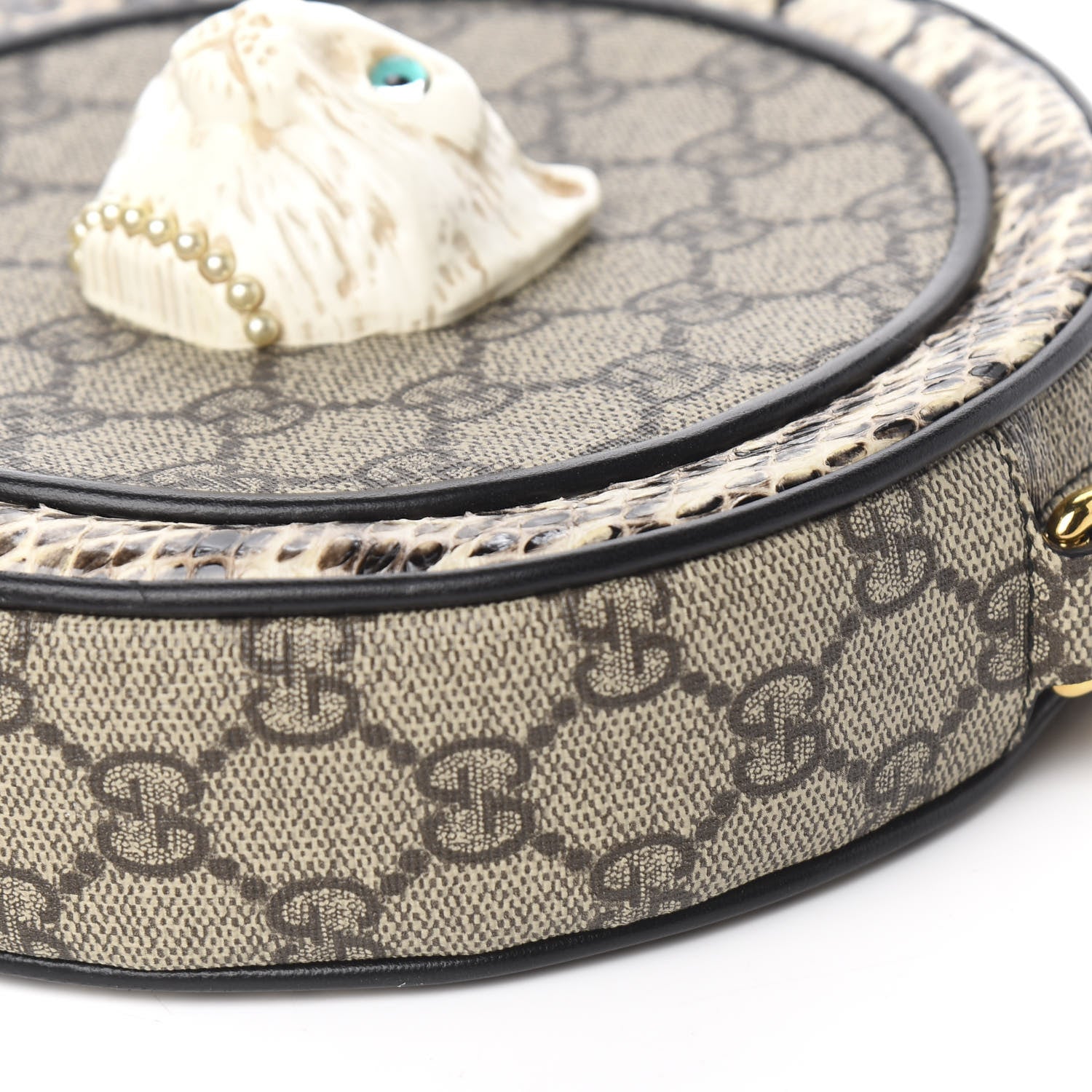 Gucci GG Supreme Monogram Patchwork Cat Round Shoulder Bag White Beige 9 of 10